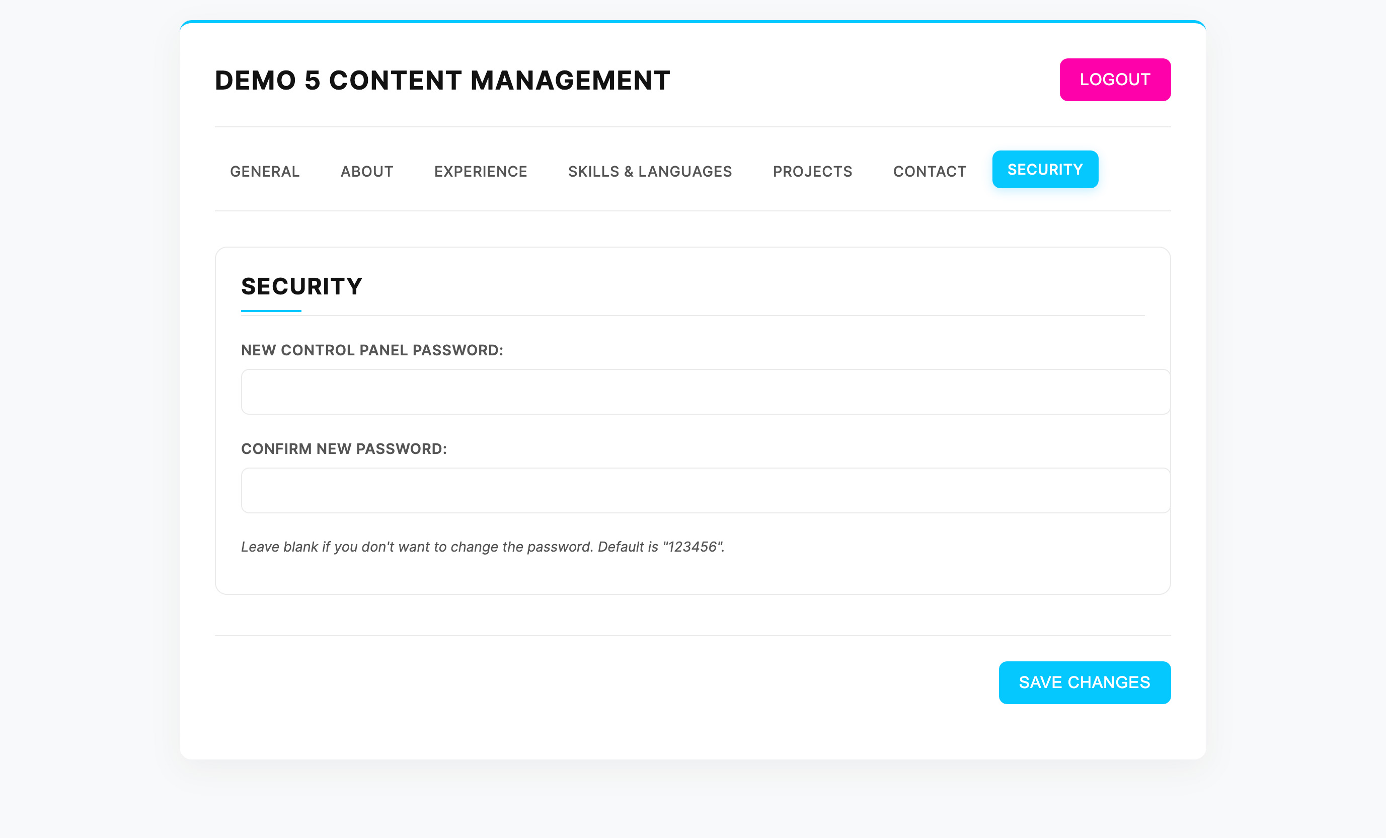 Control Panel Security Settings